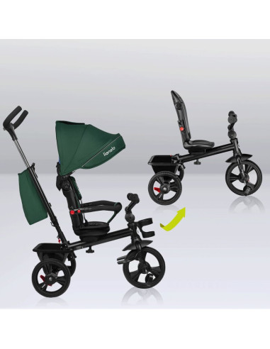 BN-LO-HAARI_GREEN_EMERALD,Tricicleta copii, Lionelo, Haari, Suport picioare, Control al directiei, Scaun reversibil, Rotire 360 