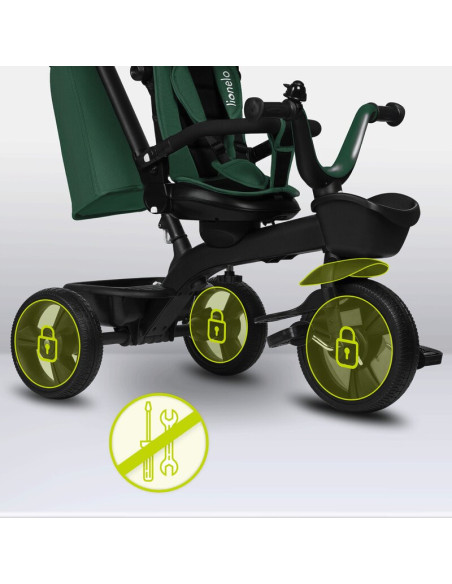 BN-LO-KORI_GREEN_EMERALD,Tricicleta copii, Lionelo, Kori, Cu suport de picioare, Control al directiei, Scaun reversibil, Rotire 