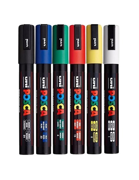 POS25,Set 6 Markere UNI-POSCA PC-5M, 1.8-2.5 mm, POS25