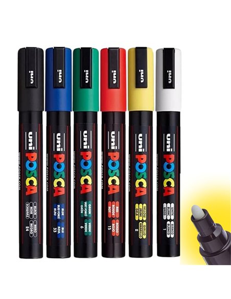 POS25,Set 6 Markere UNI-POSCA PC-5M, 1.8-2.5 mm, POS25
