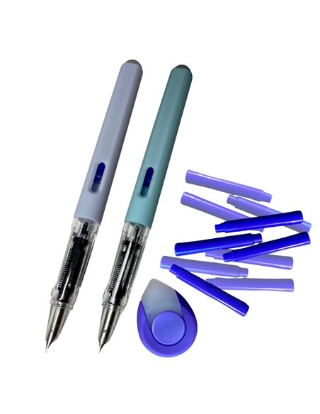 EAN-018280,Set stilouri cu cerneala termosensibila si penita ascunsa + Rezerve si radiera, Bleu