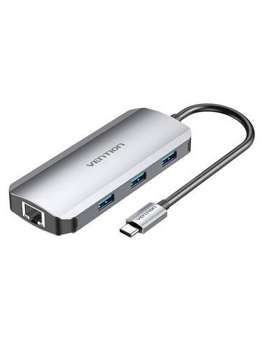 RY-TOHHB,Docking Station Vention, porturi: HDMI (M), 3 x USB 3.2 gen1, RJ-45, PD 100 W, conectare prin USB Type-C (T), rata tran