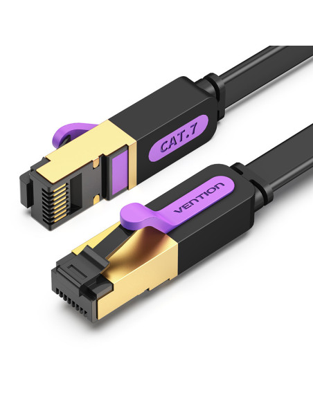 RY-ICABQ,Patch Cord STP Vention, Cat. 7, 20m, flat cable, conductor cupru, viteza max transfer 10 Gbps, invelis PVC, negru, "ICA