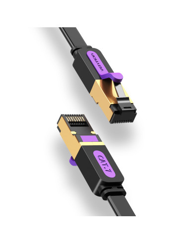 RY-ICABK,Patch Cord STP Vention, Cat. 7, 8m, flat cable, conductor cupru, viteza max transfer 10 Gbps, invelis PVC, negru, "ICAB