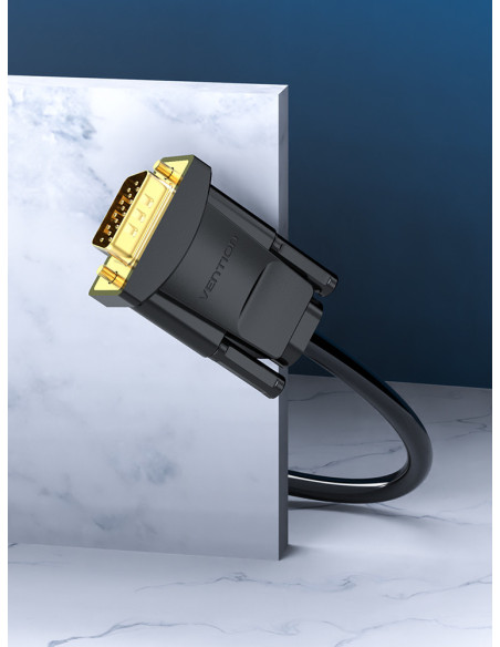 EABBF,Cablu video Vention, DVI-D(T) la VGA(T), 1m, rezolutie maxima 1080p la 60 Hz, conectori auriti, cupru, invelis PVC, negru,