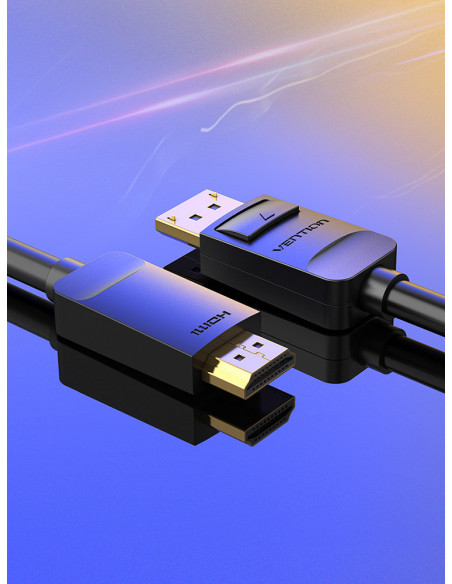 HADBH,Cablu video Vention, DisplayPort(T) la HDMI(T), 2m, rezolutie maxima 1080p la 60 Hz, conectori auriti, cupru, invelis PVC,