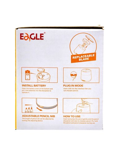A2077,Ascutitoare electrica din plastic EAGLE TY60USB cu alimentare USB, 8mm, Negru