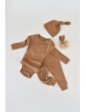 UP-BC-CSYM22506-18,Set 3 piese: body cu maneca lunga, pantaloni lungi si caciulita din bumbac organic si modal - Maro BabyCosy (