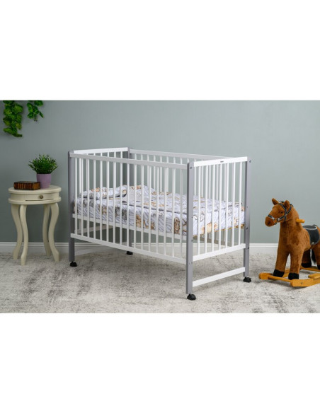BN-QMMAY12CM01AL,Patut din lemn bebe, 120x60 cm, Din lemn de pin si mdf, Stabil si rezistent, Inaltime saltea reglabila pe 3 niv