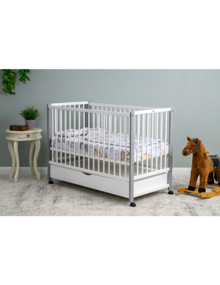 BN-QMMAY12CM02AL,Patut din lemn bebe, 120x60 cm, Cu sertar cu capac, Din lemn de pin si mdf, Stabil si rezistent, Inaltime salte