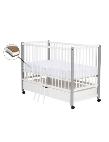 BN-QMMAY12CM02AL,Patut din lemn bebe, 120x60 cm, Cu sertar cu capac, Din lemn de pin si mdf, Stabil si rezistent, Inaltime salte