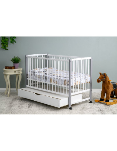 BN-QMMAY12CM02AL,Patut din lemn bebe, 120x60 cm, Cu sertar cu capac, Din lemn de pin si mdf, Stabil si rezistent, Inaltime salte