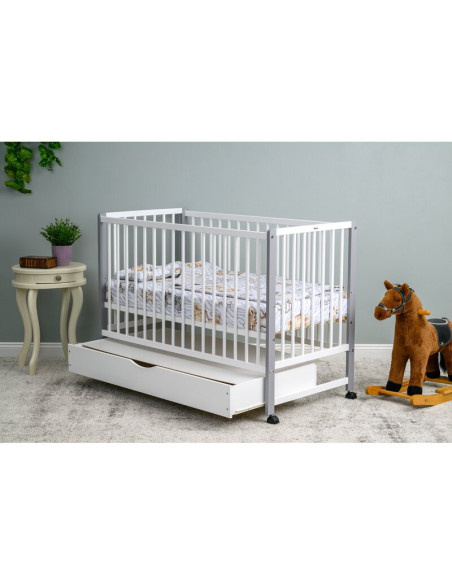 BN-QMMAY12CM02AL,Patut din lemn bebe, 120x60 cm, Cu sertar cu capac, Din lemn de pin si mdf, Stabil si rezistent, Inaltime salte