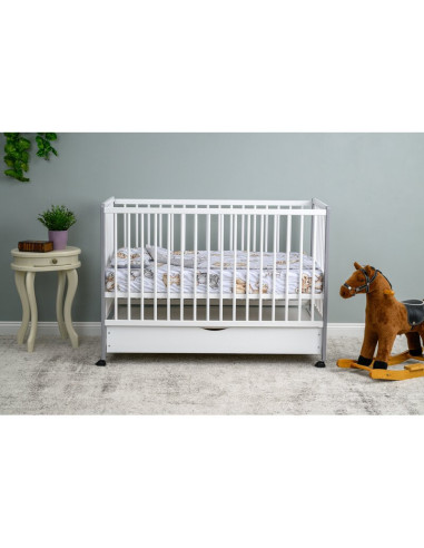 BN-QMMAY12CM02AL,Patut din lemn bebe, 120x60 cm, Cu sertar cu capac, Din lemn de pin si mdf, Stabil si rezistent, Inaltime salte