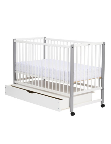 BN-QMMAY12CM02AL,Patut din lemn bebe, 120x60 cm, Cu sertar cu capac, Din lemn de pin si mdf, Stabil si rezistent, Inaltime salte