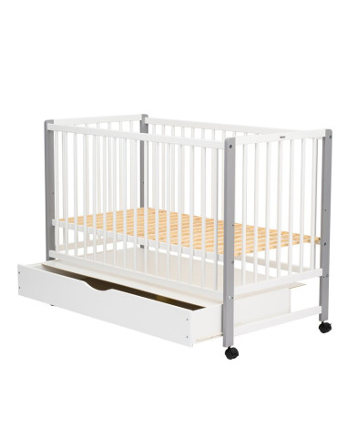 BN-QMMAY12CM02AL,Patut din lemn bebe, 120x60 cm, Cu sertar cu capac, Din lemn de pin si mdf, Stabil si rezistent, Inaltime salte