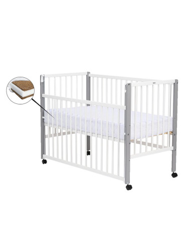 BN-QMMAY12CM03AL,Patut din lemn bebe, 120x60 cm, Cu laterala culisanta, Din lemn de pin si mdf, Stabil si rezistent, Inaltime sa