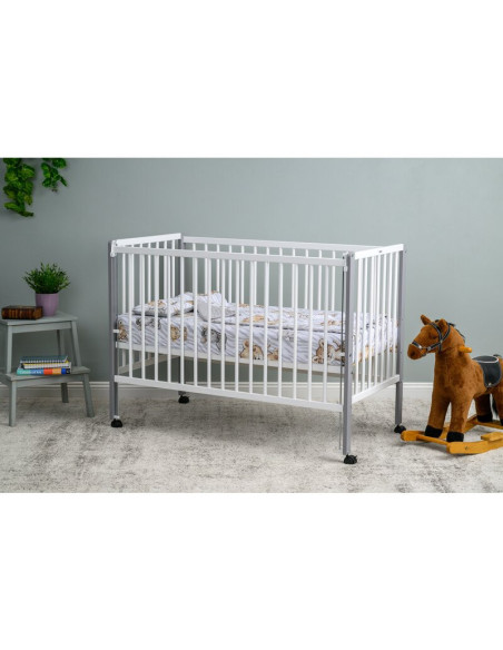 BN-QMMAY12CM03AL,Patut din lemn bebe, 120x60 cm, Cu laterala culisanta, Din lemn de pin si mdf, Stabil si rezistent, Inaltime sa