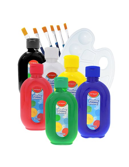 SET-300mlKeyroad,Set pictura Keyroad, 6 bucati tempera 300 ml, diverse culori, paleta pictura, pensoane Nebo