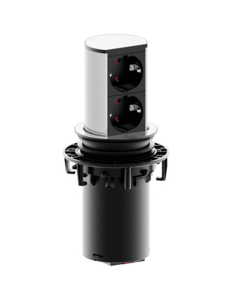928.002,Priza cu protectie ELEVATOR 928.002, Numar iesiri 2, Schuko, 230 V, Lungime cablu 2 m, Impamantare, Negru/Argintiu, Fisa