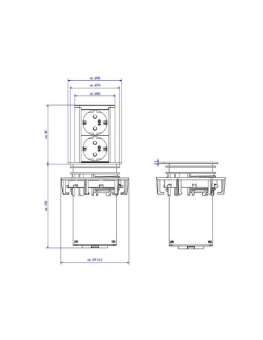 928.002,Priza cu protectie ELEVATOR 928.002, Numar iesiri 2, Schuko, 230 V, Lungime cablu 2 m, Impamantare, Negru/Argintiu, Fisa