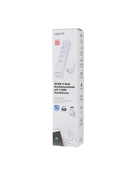 SH0104,PRELUNGITOR LOGILINK, Wi-Fi Smart, Schuko x 4, USB x 4 5V/4A max. 20W, cablu 3G 1.5mm2 10A, prot. Supracurent / supratens