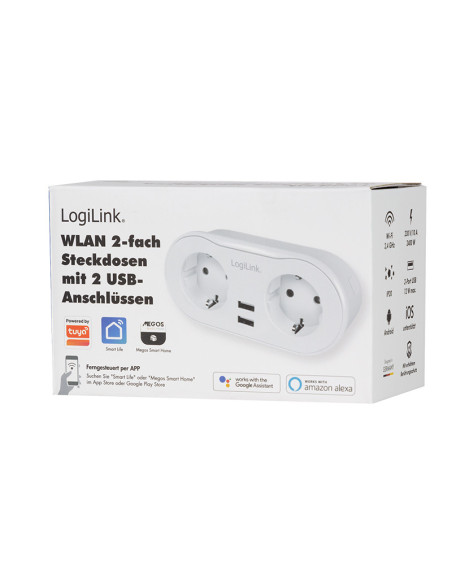 SH0102,PRIZA INTELIGENTA LOGILINK, Wi-Fi Smart,Schuko x 2, USB x 2 5V/2.4A max. 12W,prot. Supracurent / supratensiune, IP20, com