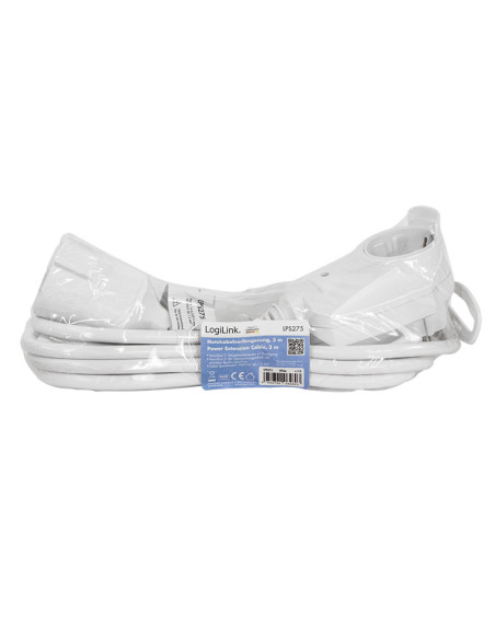 LPS275,PRELUNGITOR LOGILINK, Schuko X 1, Schuko transfer X 1, IP20, 230 V/16 A, 50 Hz, max. 3500 W, 3m, alb "LPS275" (include TV