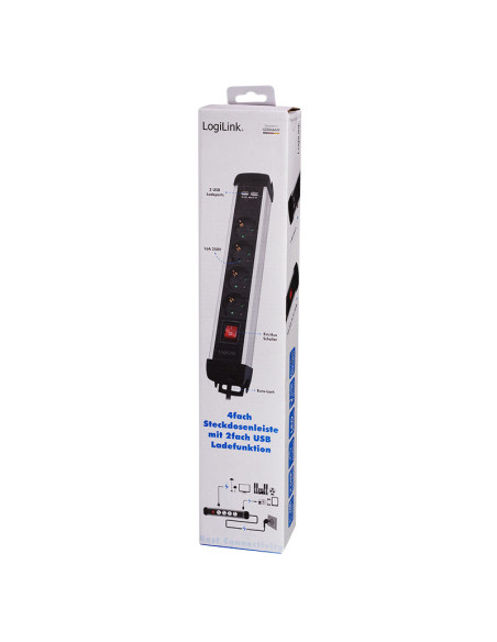 LPS237U,PRELUNGITOR LOGILINK, Schuko x 4, USB x 2 5V/2.1A (10.5 W), cablu 3G 1.5mm2, 230 V/16 A, 50 Hz, max. 3600 W, buton intre LPS237U,PRELUNGITOR LOGILINK, Schuko x 4, USB x 2 5V/2.1A (10.5 W), cablu 3G 1.5mm2, 230 V/16 A, 50 Hz, max. 3600 W, buton intre