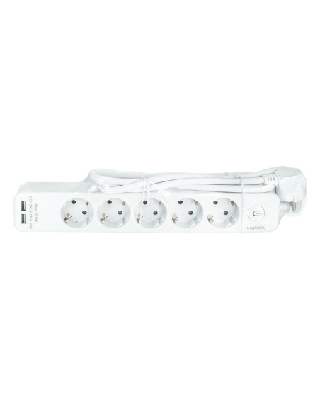 LPS249U,PRELUNGITOR LOGILINK, Schuko x 5, USB x 2 5V/2.1A (10.5 W), cablu 3G 1.5mm2, 230 V/16 A, 50 Hz, max. 3600 W, buton intre