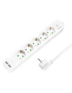 LPS249U,PRELUNGITOR LOGILINK, Schuko x 5, USB x 2 5V/2.1A (10.5 W), cablu 3G 1.5mm2, 230 V/16 A, 50 Hz, max. 3600 W, buton intre 2
