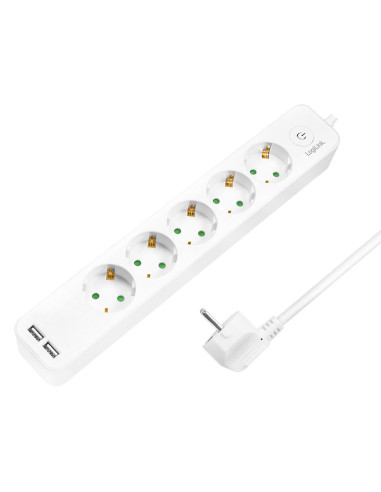 LPS249U,PRELUNGITOR LOGILINK, Schuko x 5, USB x 2 5V/2.1A (10.5 W), cablu 3G 1.5mm2, 230 V/16 A, 50 Hz, max. 3600 W, buton intre
