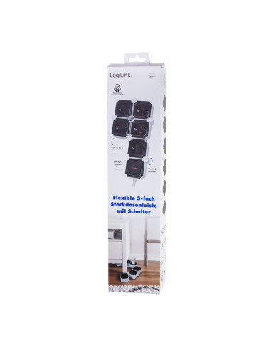 LPS277,PRELUNGITOR LOGILINK, flexibil 180 grade, Schuko x 5, cablu 3G 1.5mm2, 230 V/16 A, 50 Hz, max. 3600 W, buton intrerupator