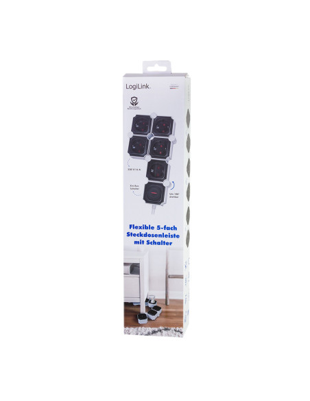 LPS277,PRELUNGITOR LOGILINK, flexibil 180 grade, Schuko x 5, cablu 3G 1.5mm2, 230 V/16 A, 50 Hz, max. 3600 W, buton intrerupator