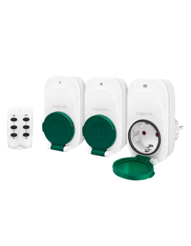 EC0008,PRIZE LOGILINK x 3, set cu telecomanda, raza 30m, pentru exterior, Schuko x 3 230 V/16 A, 50 Hz, max. 3600 W, IPX4, alb/v