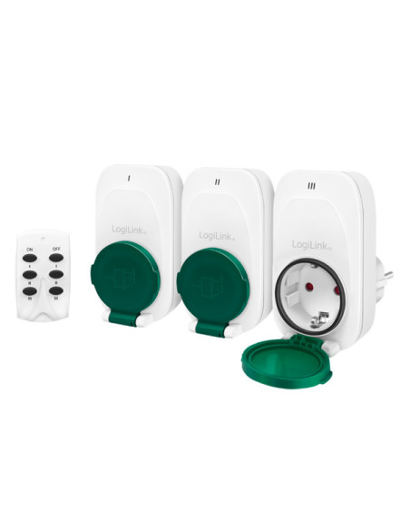 EC0008,PRIZE LOGILINK x 3, set cu telecomanda, raza 30m, pentru exterior, Schuko x 3 230 V/16 A, 50 Hz, max. 3600 W, IPX4, alb/v