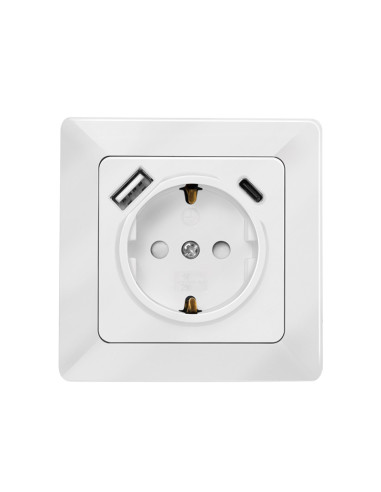PA0253,PRIZA LOGILINK, pentru perete, Schuko x 1, USB x1 5 V/2.1 A (10.5 W) / USB-C x 1 fast charge 5 V/3 A (15 W), 9 V/2 A (18 