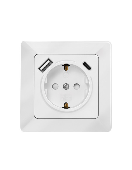 PA0253,PRIZA LOGILINK, pentru perete, Schuko x 1, USB x1 5 V/2.1 A (10.5 W) / USB-C x 1 fast charge 5 V/3 A (15 W), 9 V/2 A (18 