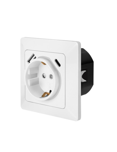 PA0253,PRIZA LOGILINK, pentru perete, Schuko x 1, USB x1 5 V/2.1 A (10.5 W) / USB-C x 1 fast charge 5 V/3 A (15 W), 9 V/2 A (18 