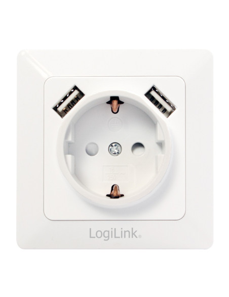 PA0162,PRIZA LOGILINK, pentru perete, Schuko x 1, USB x2 5V/2.1A, 230V AC, 50 Hz, alb "PA0162"