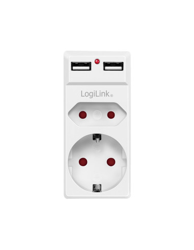 PA0276,PRIZA LOGILINK, Schuko x 1, Euro Socket x 1, USB x 2 5 V/2.1 A, max. 10.5 W, 230 V/16 A, 50 Hz, max. 3680 W, IP20, LED ac