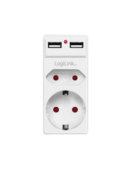PA0276,PRIZA LOGILINK, Schuko x 1, Euro Socket x 1, USB x 2 5 V/2.1 A, max. 10.5 W, 230 V/16 A, 50 Hz, max. 3680 W, IP20, LED ac