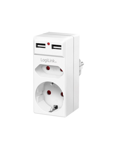 PA0276,PRIZA LOGILINK, Schuko x 1, Euro Socket x 1, USB x 2 5 V/2.1 A, max. 10.5 W, 230 V/16 A, 50 Hz, max. 3680 W, IP20, LED ac