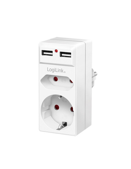 PA0276,PRIZA LOGILINK, Schuko x 1, Euro Socket x 1, USB x 2 5 V/2.1 A, max. 10.5 W, 230 V/16 A, 50 Hz, max. 3680 W, IP20, LED ac