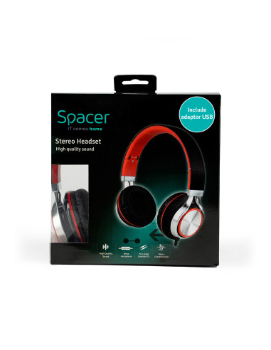 SPHS-SILVER-USB,CASTI Spacer, cu fir, standard, utilizare multimedia, microfon pe fir, pliabile, banda ajustabila, conectare pri