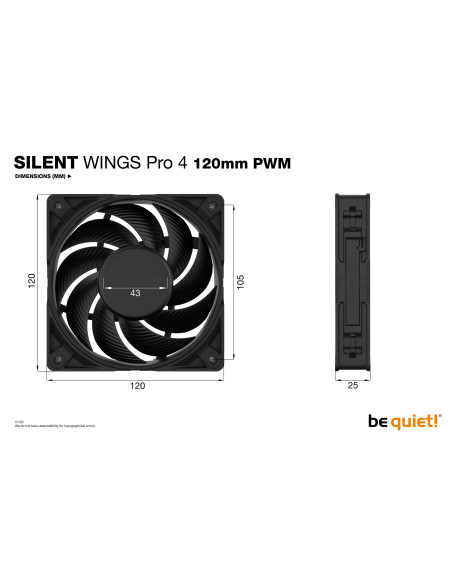 BL098,Ventilator be quiet! "SILENT WINGS 4"120mm 3000 rpm, Fluid Dynamic Bearing, 4-pin PWM, "BL098"