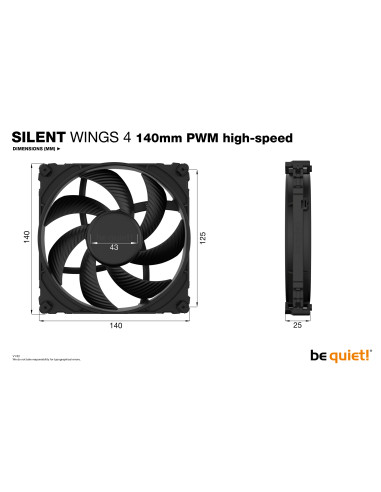 BL097,Ventilator be quiet! "SILENT WINGS 4 PWM hs"140mm 1900 rpm, Fluid Dynamic Bearing, 4-pin PWM, "BL097"