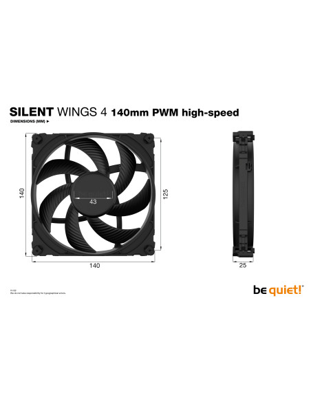 BL097,Ventilator be quiet! "SILENT WINGS 4 PWM hs"140mm 1900 rpm, Fluid Dynamic Bearing, 4-pin PWM, "BL097"