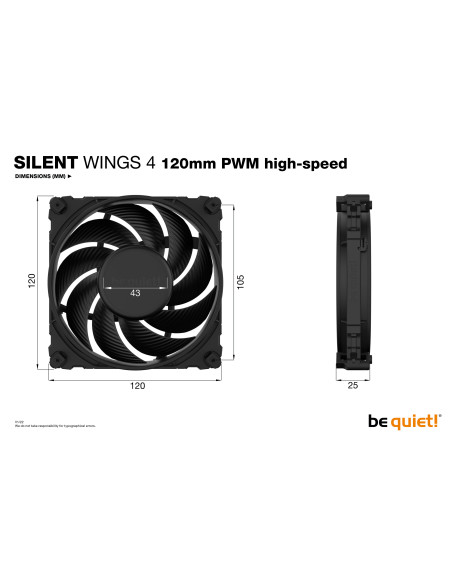 BL094,Ventilator be quiet! "SILENT WINGS 4 PWM hs"120mm 2500 rpm, Fluid Dynamic Bearing, 4-pin PWM, "BL094"