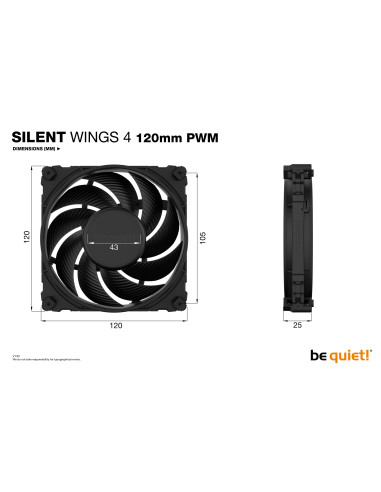 BL093,Ventilator be quiet! "SILENT WINGS 4 PWM"120mm 1600 rpm, Fluid Dynamic Bearing, 4-pin PWM, "BL093"